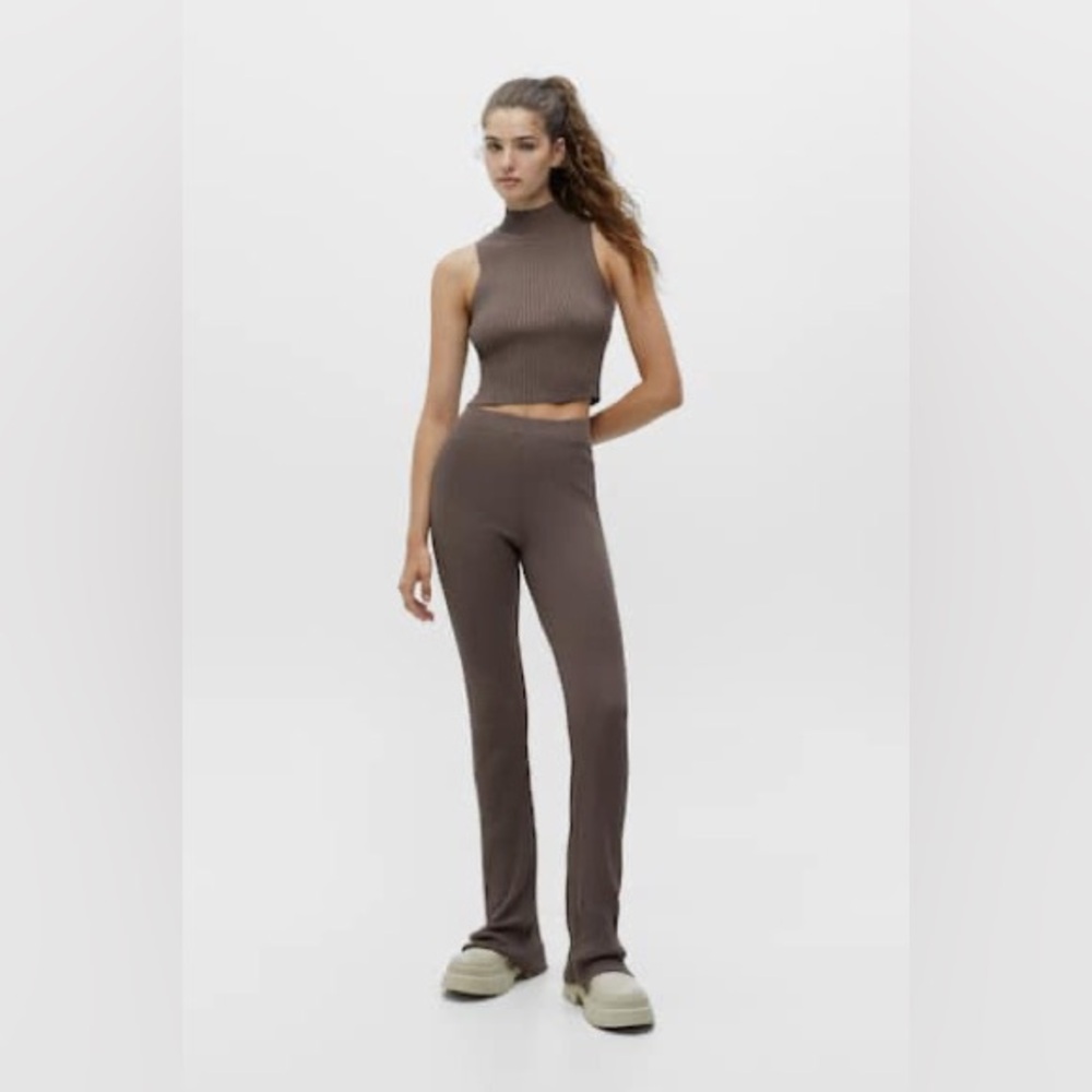 Brown Rib Top and Pants Set - Pull & Bear